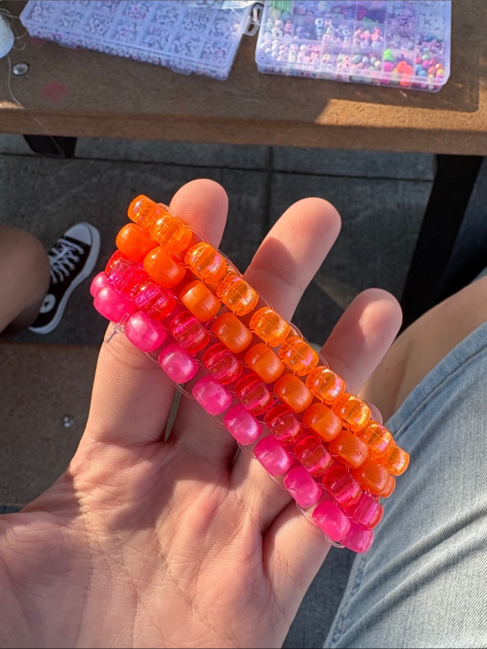 Neon Pink & Orange Beaded Stretch Bracelets for Kids